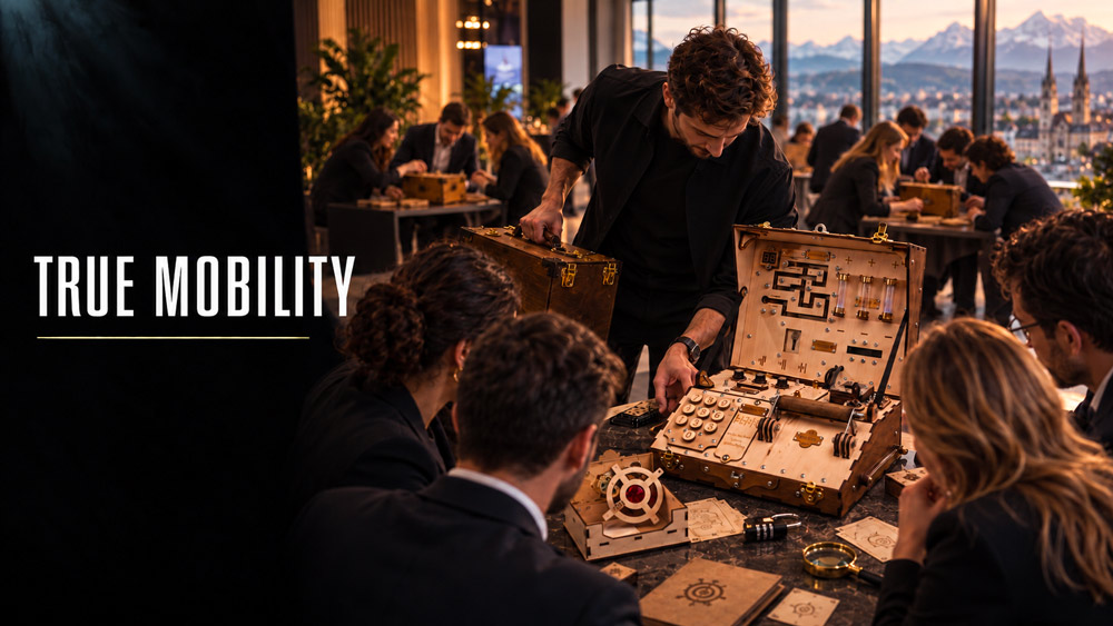 Teams from different departments solving a Challengebox puzzle together
