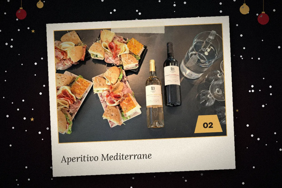 Aperitivo Mediterrane with filled focaccias for a company Christmas party in Zurich