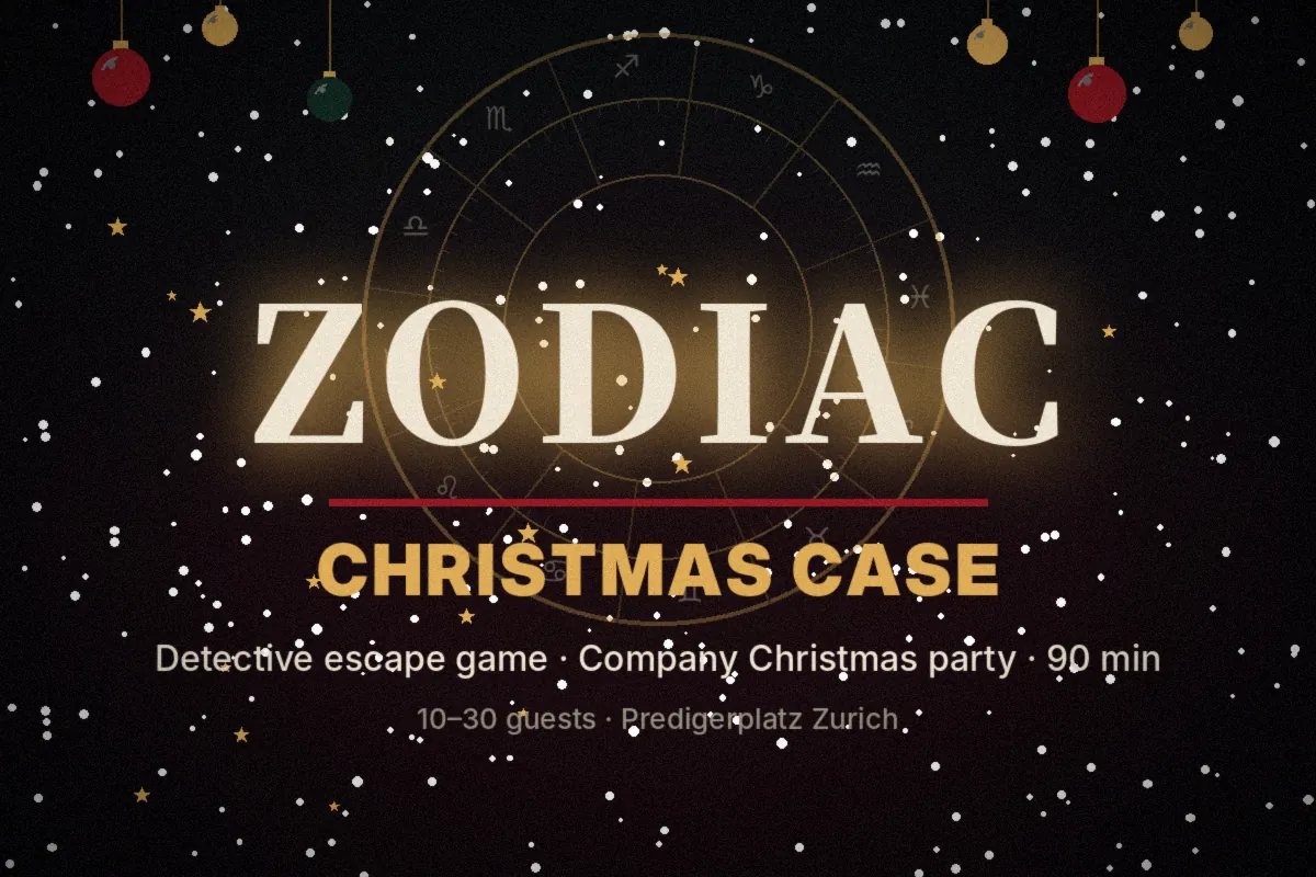 Zodiac Christmas case – detective escape game for company Christmas parties in Zurich